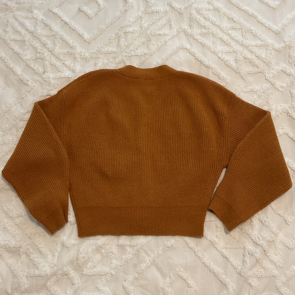 7 For All Mankind Rust Brown Button-Front Cropped Cardigan - Picture 2 of 7